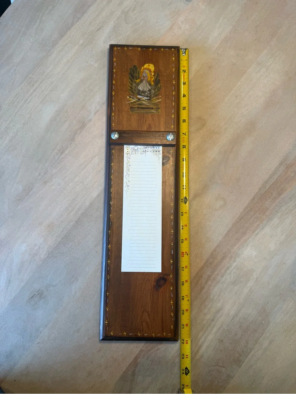 Vintage Hand-Painted Wooden Grocery Notepad Holder w/ CuteCountry Turkey Motif